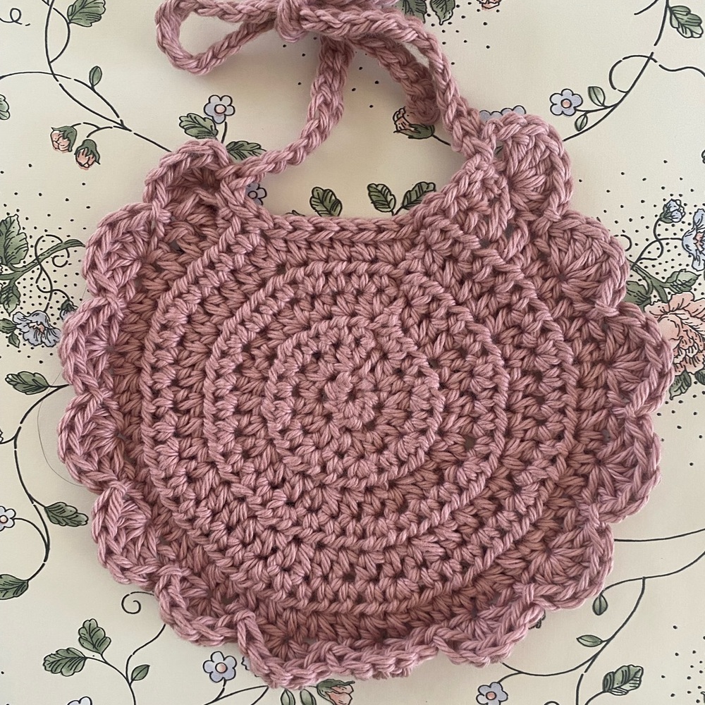 Crochet Baby Bib Scalloped Heirloom Baby Shower Gift 100% Cotton Handmade